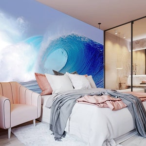 Wave wallpaper Nautical wall print Marine mural Seascape wall art Peel and Stick Ocean decal Office decor Accent wallpaper Tropical mural