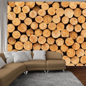Peel and stick Wooden logs wallpaper Wood Slice mural Tree ring wall decal Rustic Texture decal Self-Adhesive Removable Loft style art