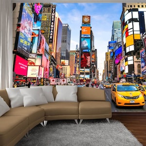 Murale di New York, Arte autoadesiva, Stampa murale di taxi, Carta da parati per la stanza, Decorazione staccabile, Adesivo taxi giallo, Foto di New York, Strada, Grande città, Regalo colorato