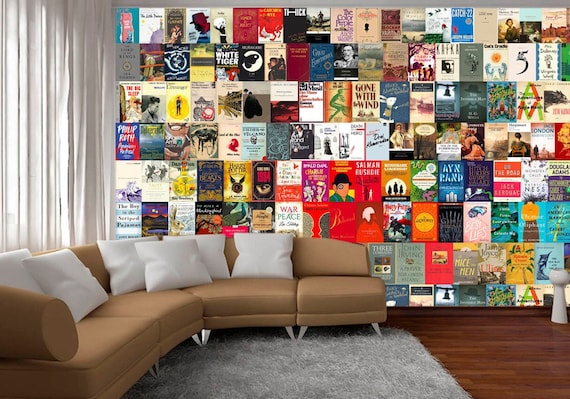 Books of world wallpaper Vintage literature mural antique wall art Famous writers decor living room print non woven art retro collection