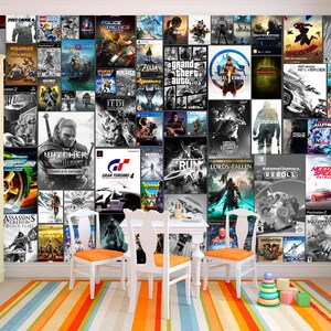 Carta da parati per giochi Carta da parati per giochi Stampa da parete per adolescenti Gioco retrò Stacca e incolla Decorazione murale rimovibile Regalo in tessuto non tessuto per sala videogiochi