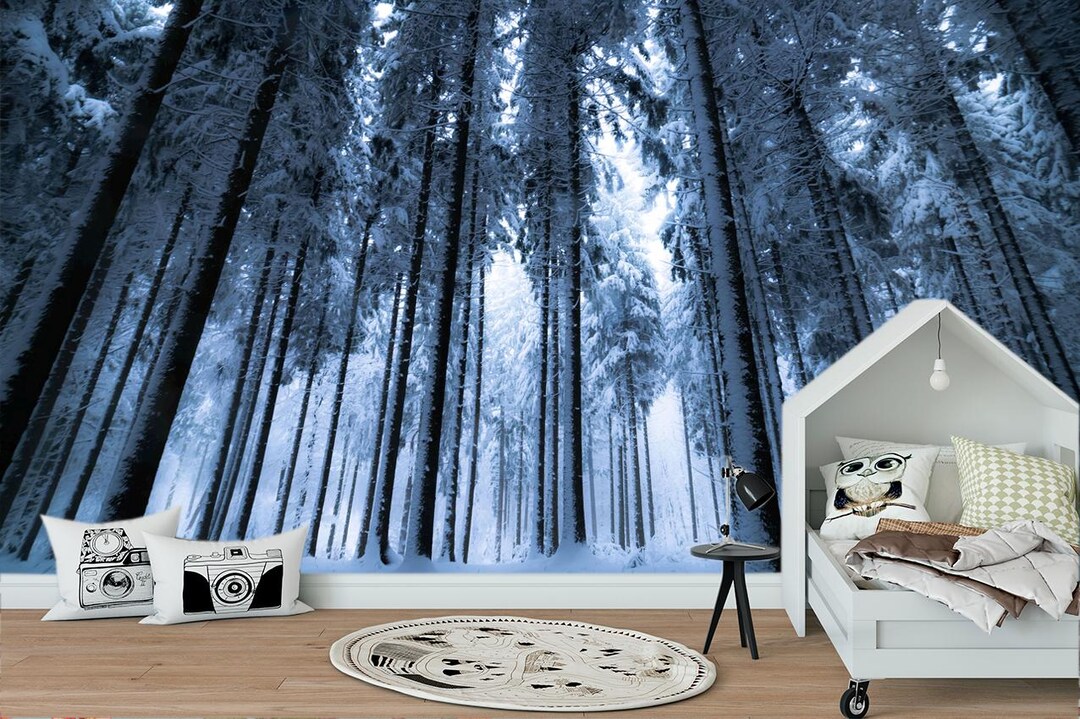 Winter Forest Wall Decal Removable Peel & Stick Wallpaper Trees in Snow ...