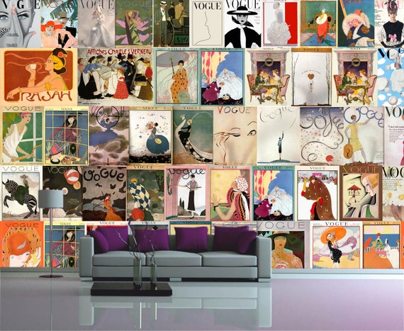 Fashion wallpaper Style wall print Female beauty mural Retro room decor girl Modern wall art Collage artwork Historical gift Salon art print