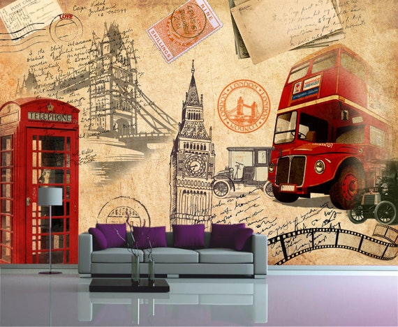London wall mural Tower Bridge print Great Britain mural Letter mural Big ben decal Mural print wall art Phone Booth Art London bus print