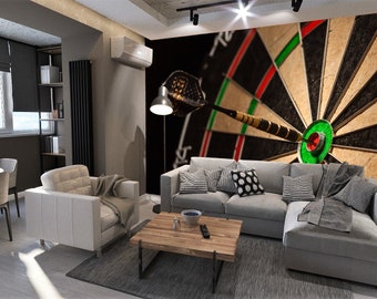 Darts wallpaper Sport game wall mural Boys room print Self-adhesive Kids decor Peel & stick Office wall décor Dart wall decal Gift for man