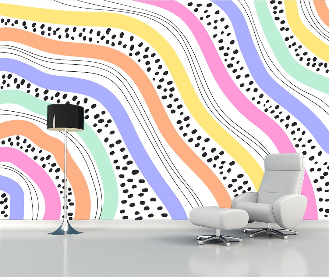 Peel and Stick Rainbow Wallpaper Colorful Line Mural Print Self ...
