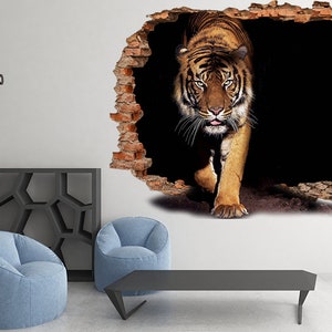 Tiger Wall Decal Wildlife Sticker Animal Prints 3d Mural Stone - Etsy