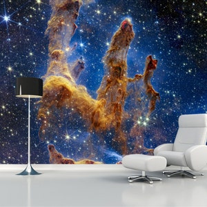 Pillars of creation wallpaper Universe wall decal Space mural Hubble Telescope print Removable art Outer space decor astronaut gift science