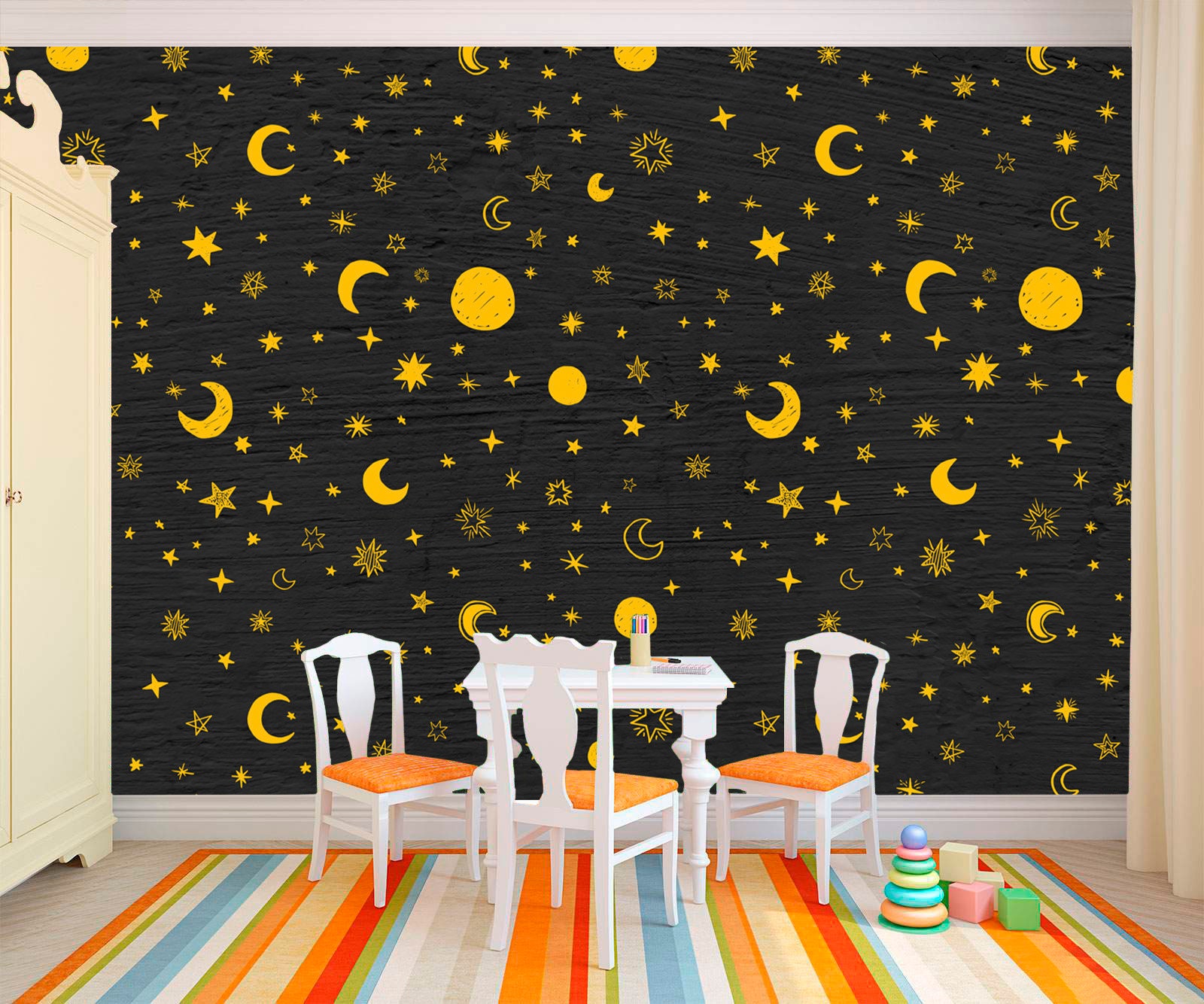 Large Moon and Star Wallpaper Mural for Kids Starry Night Art Space ...