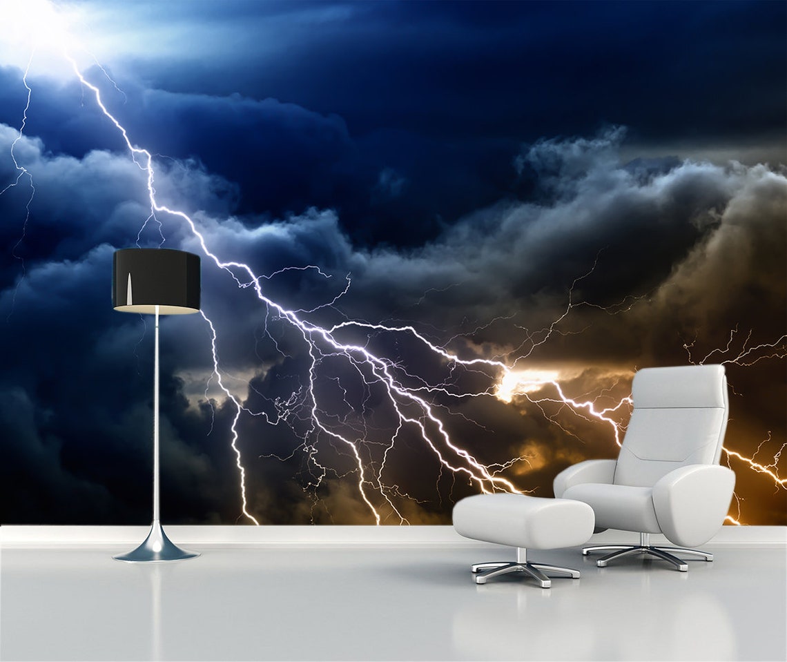 Lightning Mural Thunderstorm Mural Sky Wall Mural Nature Wall Decor