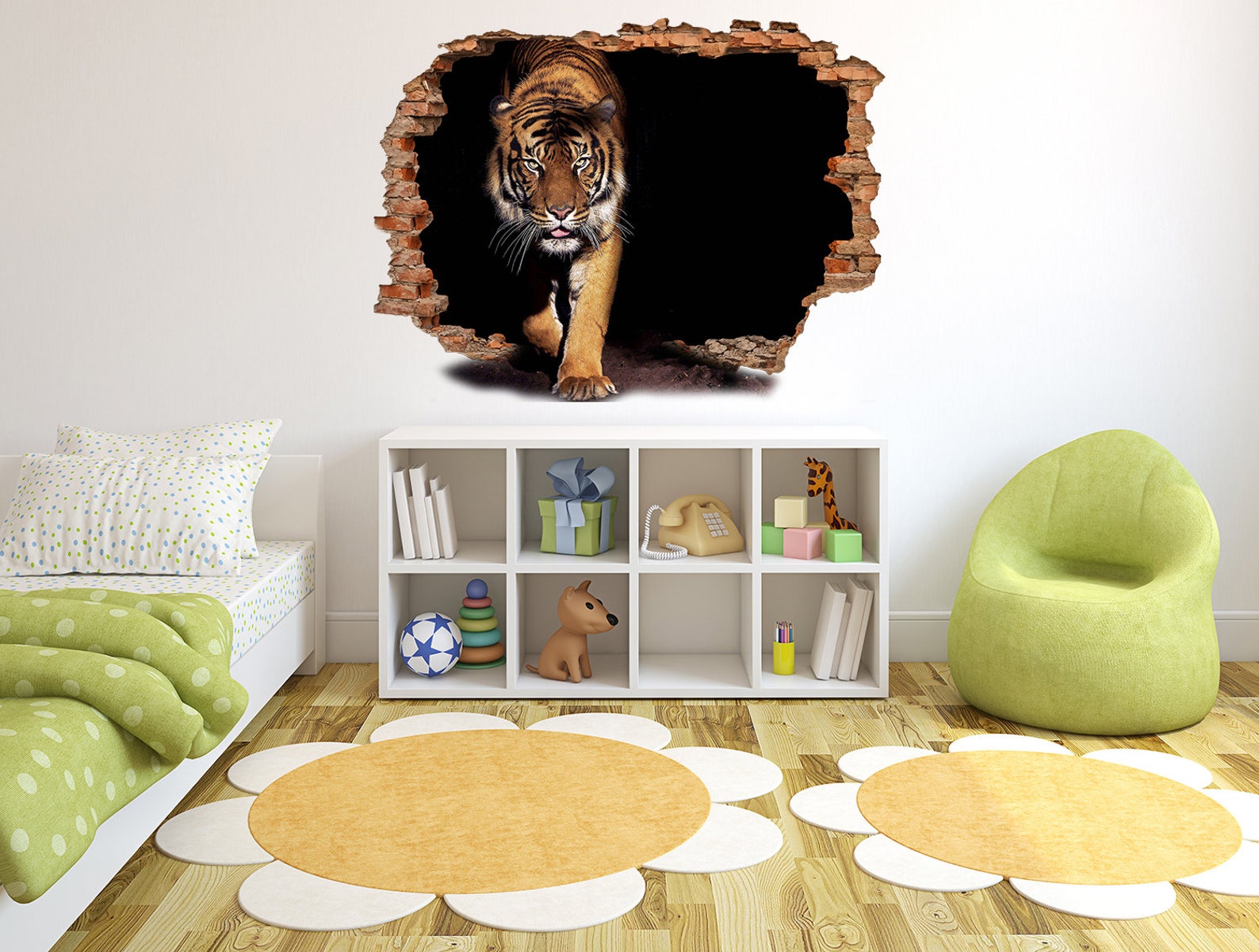 Tiger Wall Decal Wildlife Sticker Animal Prints 3d Mural Stone Kids ...