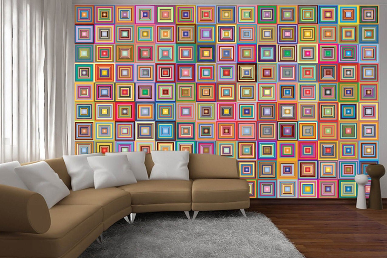 Funky Square Wall Vinyl Stickers Shapes, Choose Any 2 Colors