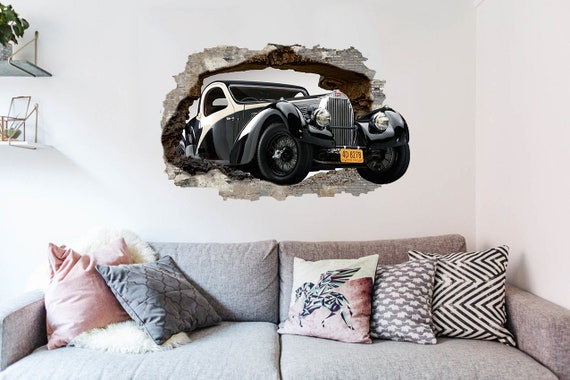 Auto Wandaufkleber – Vintage Transportmittel, 84x122 Cm, Schwarz, Selbstklebendes Vinyl