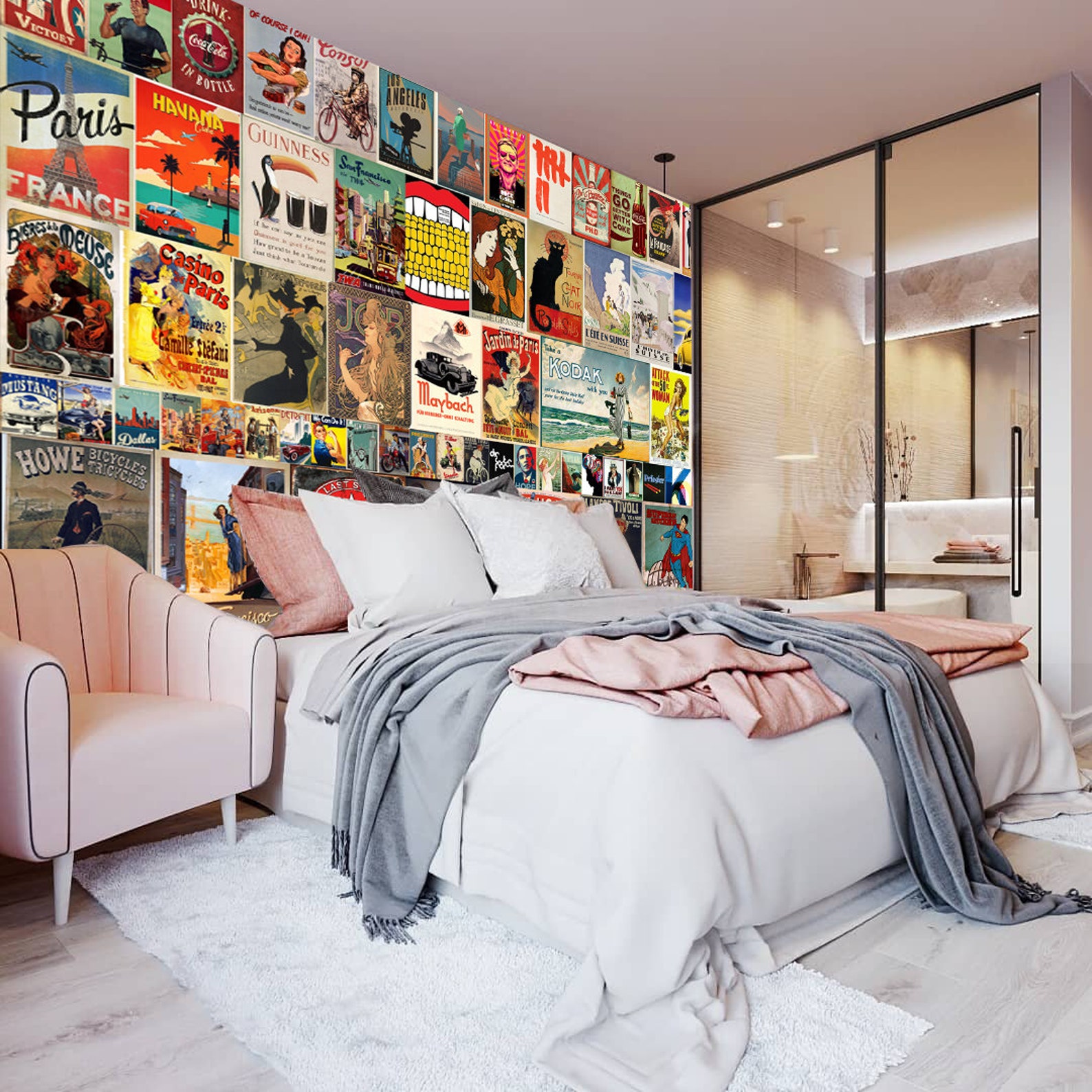 Vintage Poster Wallpaper Pop Art Retro Wall Mural Collage Wallpaper ...
