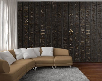 Peel and stick Gold hieroglyph wallpaper Ancient Egyptian wall decal Authentic egyptian symbol mural Self-Adhesive Egypt décor Removable