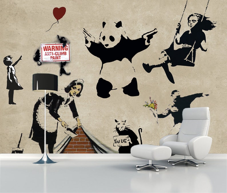 Graffiti Banksy Wallpaper Street Art Mural Panda With Gun Wall Art ...