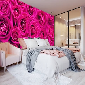 Pink rose wallpaper Flower Peel and Stick Rose Self Adhesive Floral wall print Flower mural Rose buds art Botanical Decal Woman room decor