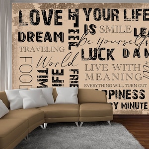 Carta da parati Wish Words Stampa di testo vintage Love dream wall art Peel and stick Fortuna murale regali di viaggio Decorazioni per caffè Lettere artistiche Murale murale