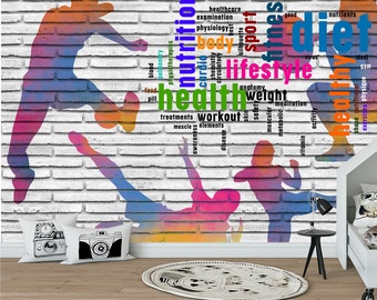 Athlete wallpaper Gym wall mural Motivational words art Sport décor Fitness print Boy room decor football player color sticker Lifestyle