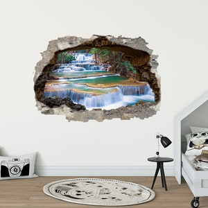 Cascade of Waterfalls Forest Decal Nature Wall Art Green Prints ...