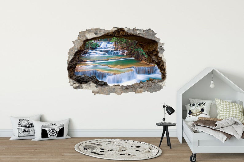 Cascade of Waterfalls Forest Decal Nature Wall Art Green Prints ...