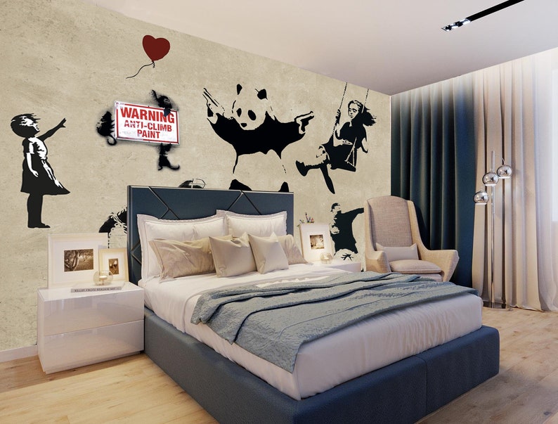 Graffiti Banksy Wallpaper Street Art Mural Panda With Gun Wall Art ...