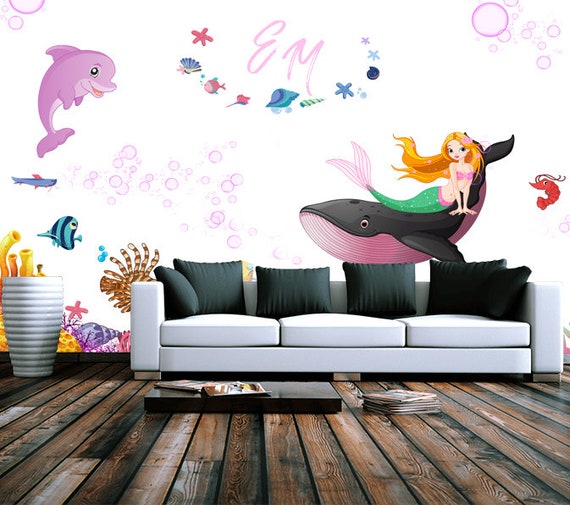 Fotomural infantil de una Sirena  murales personalizados, papel pared.