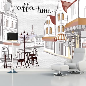 Carta da parati 3D Coffee Time, murale da parete per caffè, schizzo di design, caffetteria, elegante arte murale da forno, cucina, ristorante, stacca e attacca, arredamento aziendale