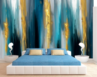 Abstract wallpaper Contemporary Wall Mural Modern blue yellow print Peel and stick Temporary decal Home decoration Bed room wall decor