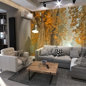 Autumn Wallpaper Tree With Yellow Leaves Print Landscape Decal Park ...