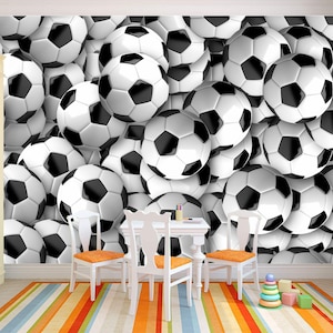 Carta da parati con pallone da calcio Design del calcio Rimovibile Stacca e incolla Arredamento della sala giochi per bambini Murale sportivo Decorazione della parete della scuola materna Regalo per il giocatore di football