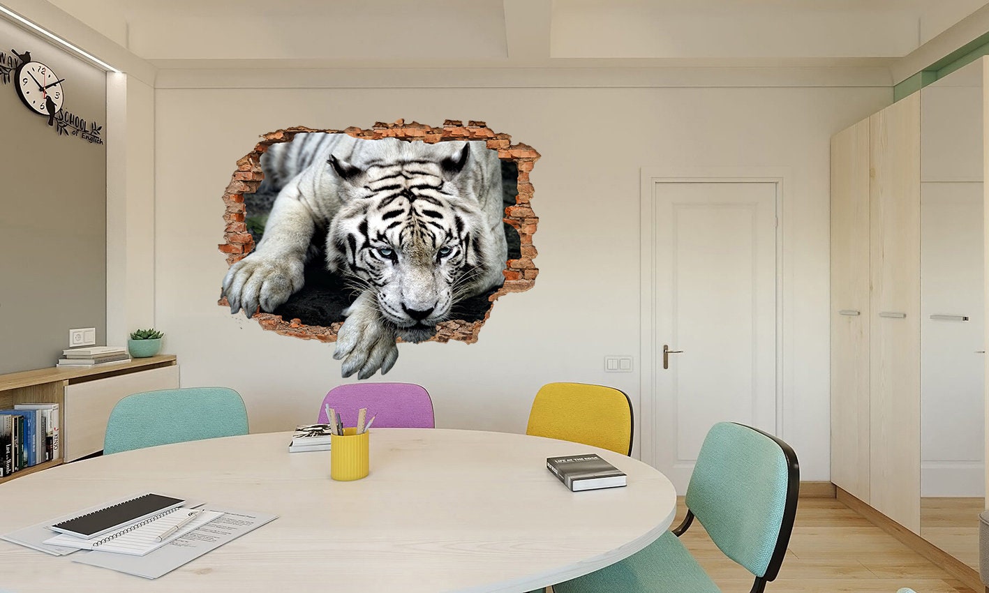 White Tiger Decal Nature Sticker Animal Art Prints 3d Mural Kids Wall ...