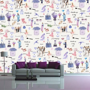 Carta da parati per trucco Moda Donna Murale Rimovibile Glamour Ragazza Adesivo da parete Decorazione per adolescenti Sala giochi Stampa Salone di bellezza Spa Design Arte moderna