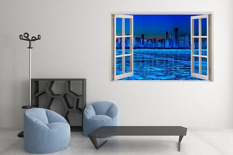 Chicago Wall Decal Lake Art Sticker View From Window Blue Decor Ice ...