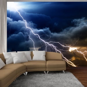 Lightning mural Thunderstorm mural Sky wall mural Nature Wall Decor Lightning strike Thunderstorm decal Clouds decal Landscape art Night sky
