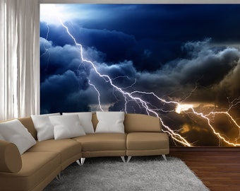 Lightning mural Thunderstorm mural Sky wall mural Nature Wall Decor Lightning strike Thunderstorm decal Clouds decal Landscape art Night sky