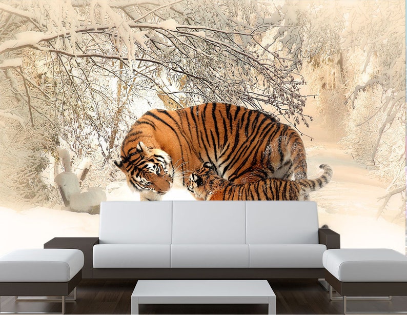 Tiger Wallpaper Peel and Stick Art Chinese Wall Print Winter - Etsy
