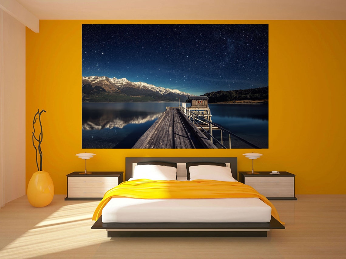 Lake Wall Decal Mountain Print Nature Wall Sticker Pier Wall Etsy