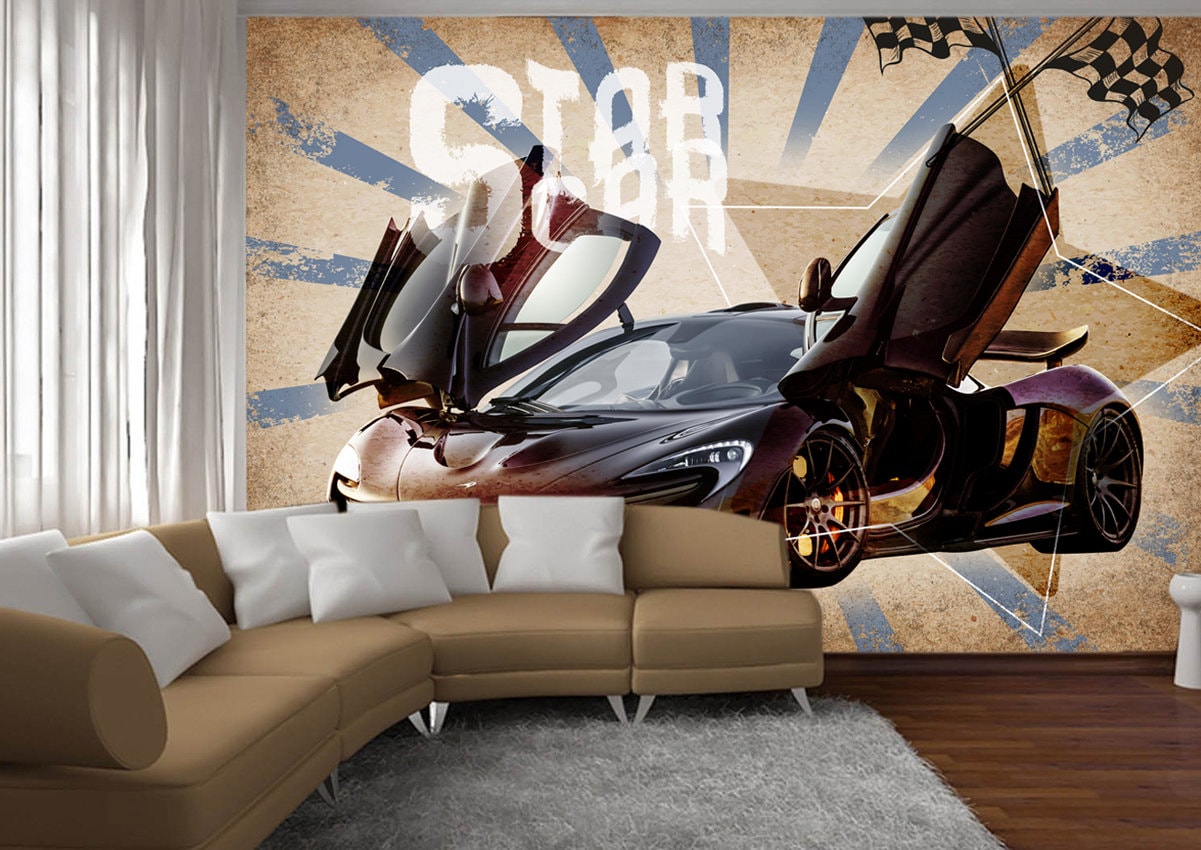 Racing Car Wallpaper Sport Transport Print Mechanism Mural - Etsy