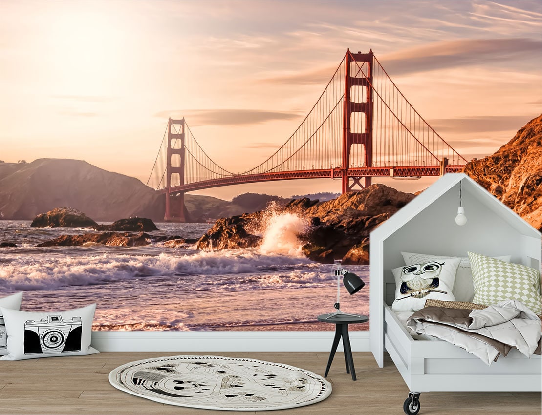 Puente Golden Gate San Francisco mural Arte autoadhesivo Decoración de  pared california Papel tapiz de la habitación Impresión de palo de cáscara  Calcomanía de playa Decoración de pared de ola - Etsy, image size:1109x850