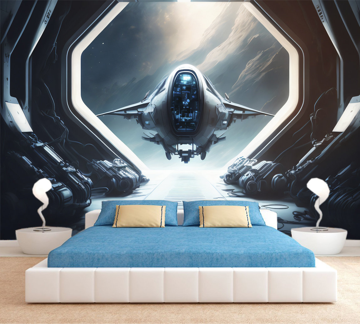 Space Ship Wallpaper Sci Fi Wall Mural Futuristic Art Boy Room Décor ...