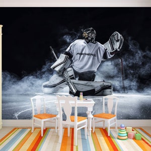 Giocatore di hockey Carta da parati Sport sul ghiaccio Murale da parete Campo da hockey Stampa da parete Decorazione per sala giochi Arte per la stanza dei bambini Camera da letto per bambini Arredamento per la casa Stampa in tessuto non tessuto