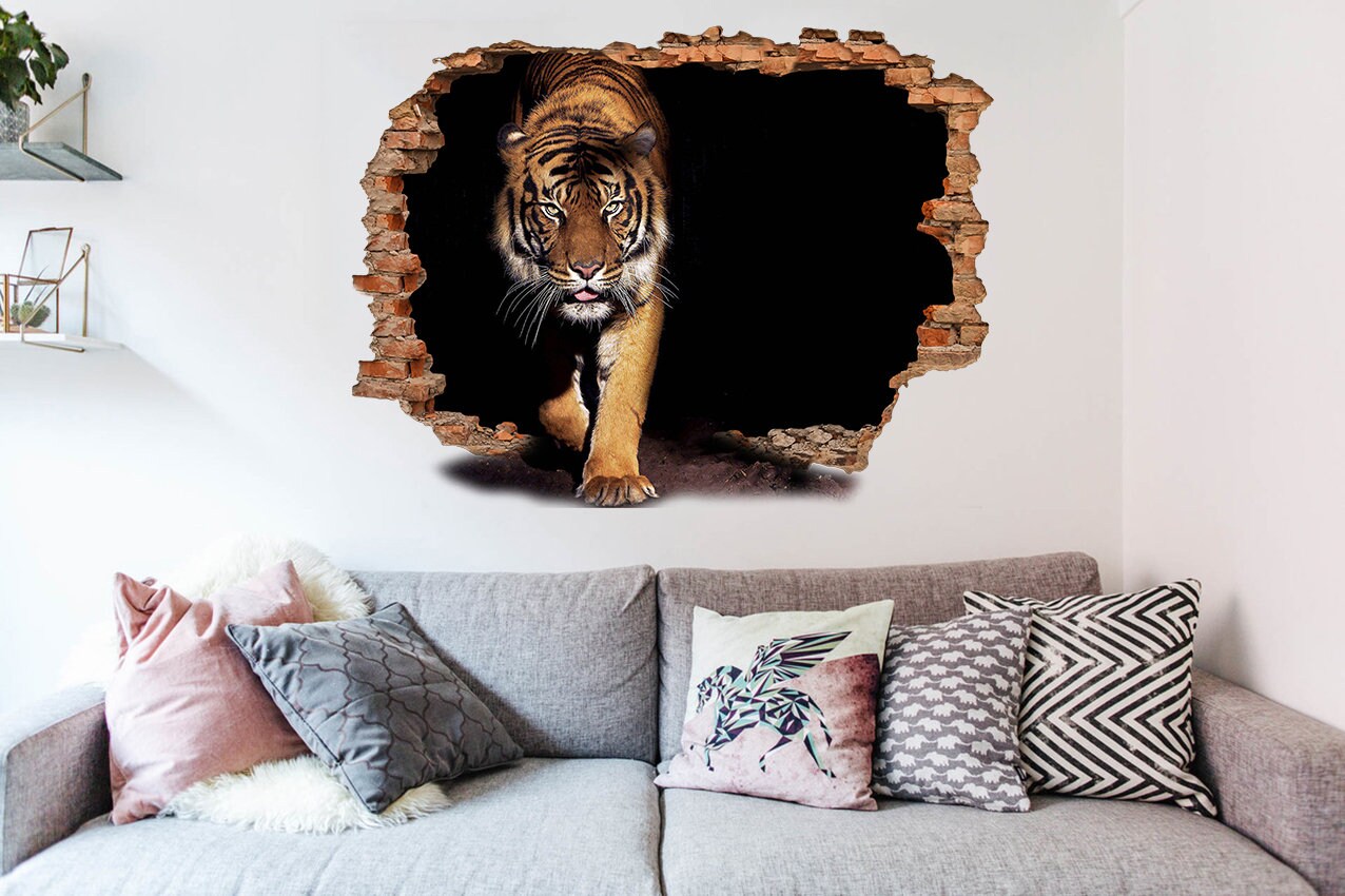 Tiger Wall Decal Wildlife Sticker Animal Prints 3d Mural Stone Kids ...