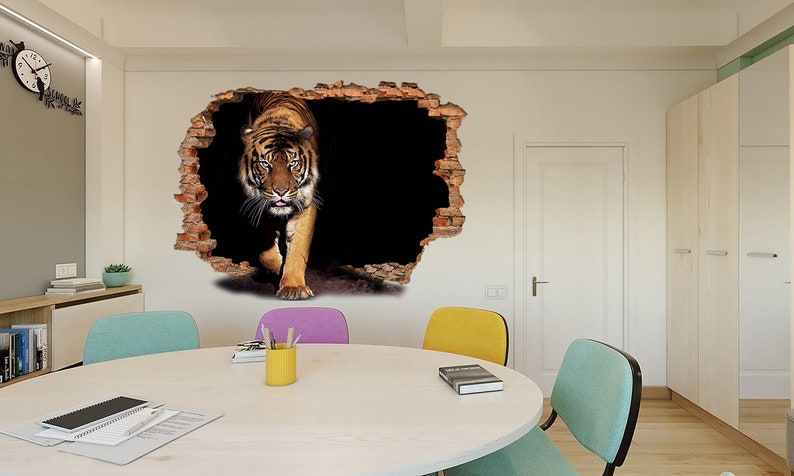 Tiger Wall Decal Wildlife Sticker Animal Prints 3d Mural Stone Kids ...