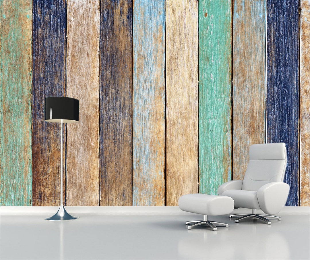 Peel and Stick Wooden Plank Wallpaper Wood Wall Decal Colorful Mural