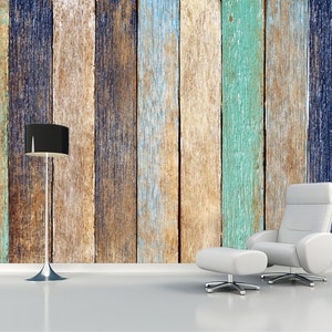 Schälen und Aufkleben Holzbrett Tapete Holz Wandtattoo Bunte Wandbild Selbstklebende Leicht-Relösbar Holzleiste Druck Dekor für Landhaus