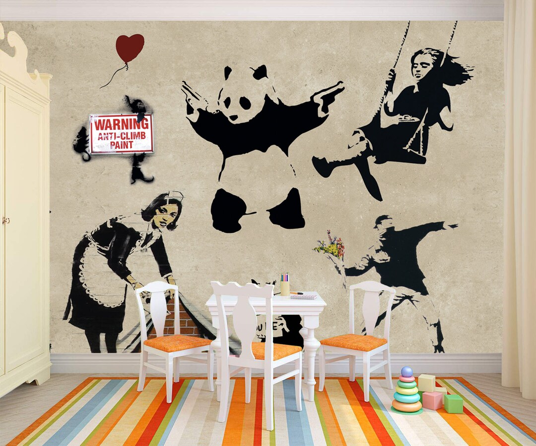 Graffiti Banksy Wallpaper Street Art Mural Panda With Gun Wall Art ...