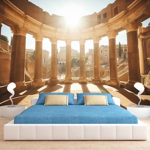 Columns of Ancient Rome Wallpaper Peel and Stick Ancient City Removable Ruins wall Decal Cityscape decor Sunset print Landscape Scenery art
