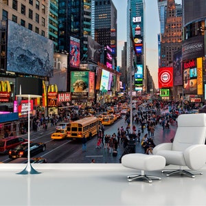 Carta da parati Times Square, via New York City, decorazione da parete per la decorazione domestica, paesaggio urbano, arte da parete con skyline, decorazione della camera, ufficio, interior design, regalo