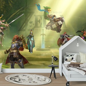 Personagens de contos de fadas papel de parede Legend of Zelda impressão Peel and stick Heróis dos desenhos animados mural de parede Decalque de videogame Decoração de sala de jogos Presente de fantasia